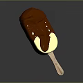 Creamy Yellow Ice Cream Bar With Dripping Chocolate Coating On Wooden Stick