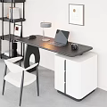 Modern Office Desk With Laptop Table Lamp Camera White Chair Drawer Unit Bookshelf Decorative Painting