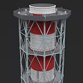 Tall Industrial Tower With Red And White Sections And Metal Support Framework
