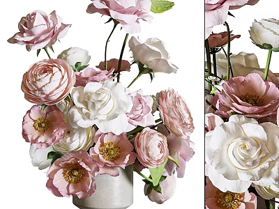Elegant Ceramic Vase Arrangement With Pink And White Roses Peonies For Home Decor 3d model