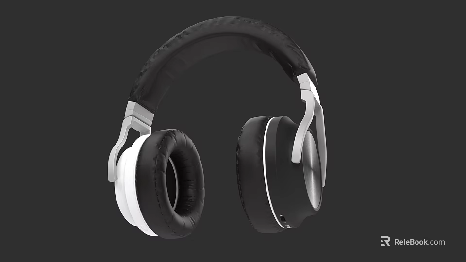 Stylish Black And White Over Ear Headphones With Leather Ear Cushions And Modern Design 3d model 