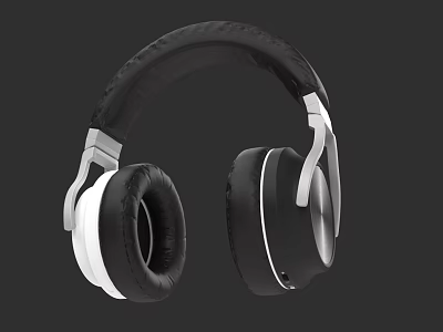 Stylish Black And White Over Ear Headphones With Leather Ear Cushions And Modern Design 3d model