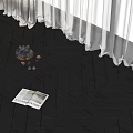 Dark Gray Herringbone Wood Flooring With White Curtains Bowl Of Fruits And Magazine