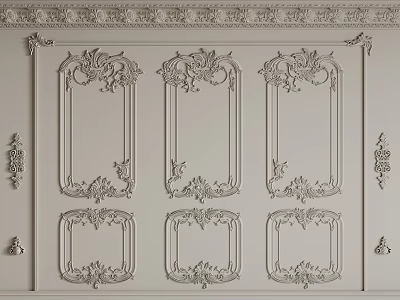 Intricate Decorative Lines On Classic Wall With Ornate Carvings And Frames 3d model