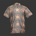 Classic Vintage Printed Short Sleeve Shirt With Circular Gold Accent Patterns