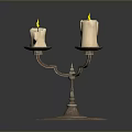 Decorative Metal Candle Holder With Three Burning Candles And Burn Marks