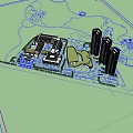 Modern Building Complex 3D Model Design With Green Landscape And Trees