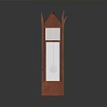 Tall Red Storage Cabinet With Glass Door And Decorative Ornate Top Design