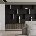 Modern Living Dining Room Interior With White Cabinets Black TV Wall And Orange Chair