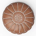 Brown Leather Round Ottoman With Intricate Stitched Geometric Pattern Design 3d model