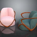 Elegant Pink and Teal Single Sofa with Curved Wooden Arms Modern Design