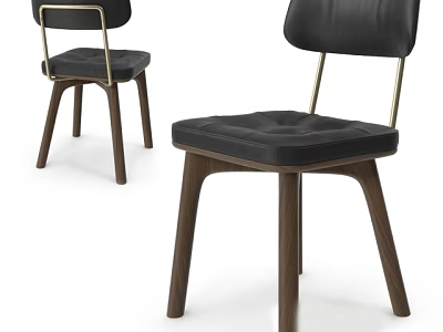 Modern Single Chair With Black Upholstered Seat Gold Armrests And Wooden Legs 3d model