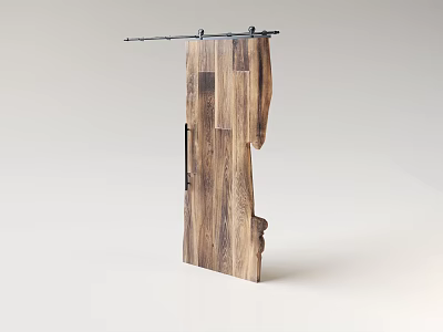 Sliding Barn Door With Wooden Panel Design Natural Grain And Metal Track 3d model