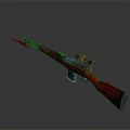 High Quality Vintage Rifle With Red Wooden Stock And Mounted Scope
