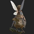 Fantasy Game Movie Character Fairy With Wings Braids Riding Bird And Grasshopper