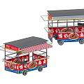 Mobile Snack Food Cart With Red Blue Design Awning Shelves And Wheels