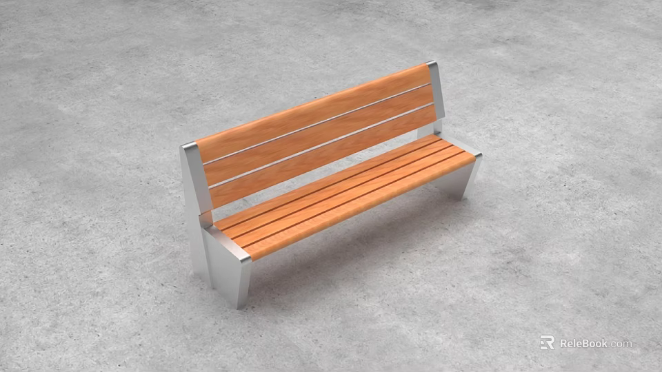 Modern Public Bench With Wooden Slats And Metal Frame For Outdoor Spaces 3d model 