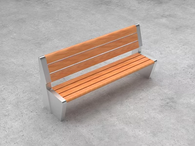 Modern Public Bench With Wooden Slats And Metal Frame For Outdoor Spaces 3d model