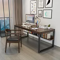 Modern Home Office Desk With Computer Lamp Books Small Plant And Decorative Paintings