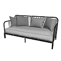 Modern Black Metal Frame Sofa With Gray Cushion And Colorful Purple Light Green Pillows