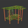 Building Construction Framework 3D Model With Green Structure And Yellow Columns
