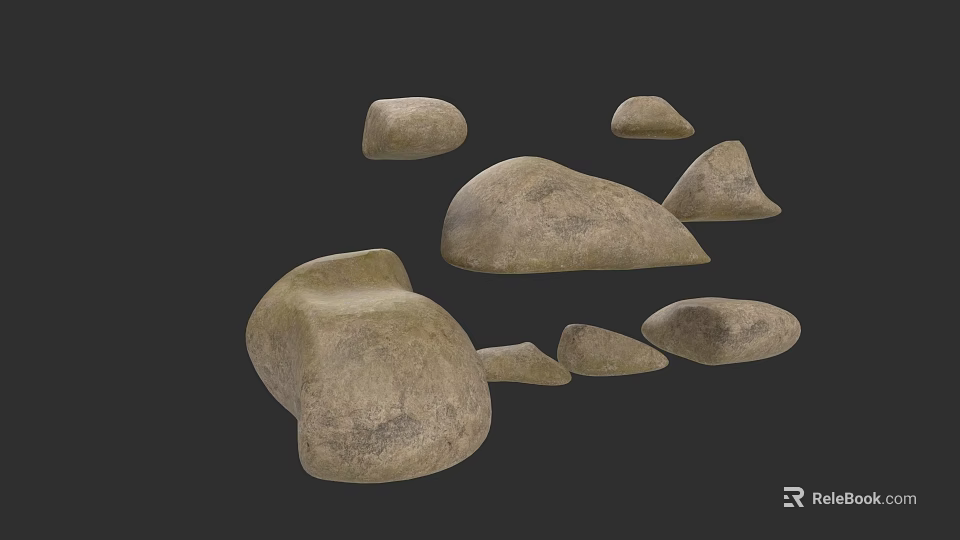 Wood Grain Stone Collection With Various Shapes Sizes And Textured Surfaces On Dark Background 3d model 
