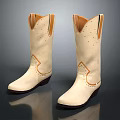 White Leather Cowboy Boots Featuring Perforated Details Brown Trim And Black Heel