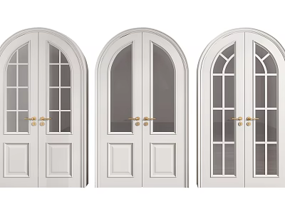 Elegant White Double Doors with Golden Handles and Glass Panes in Classic Design 3d model