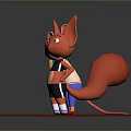 Cartoon Game Characters Rabbit and Fox in Maple Leaf Shirt Black Vest on Wooden Platform