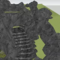 Natural Garden Landscape With Large Rocks Stone Steps And Lush Green Trees