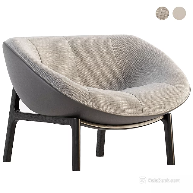 Modern Light Gray Fabric Accent Chair with Dark Wooden Legs and Comfortable Design 3d model 