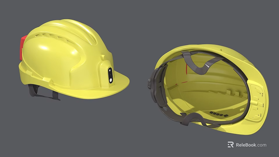 Yellow Safety Helmet External Design And Internal Adjustable Strap Structure 3d model