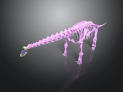 Purple Dinosaur Skeleton 3D Model With Colorful Head And Intricate Bone Structure 3d model