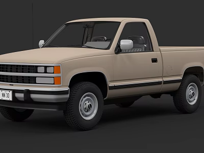 Classic Beige Single Cab Pickup Truck With Front Grille Headlights And Black Tires 3d model