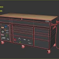 Black Tool Cabinet With Wooden Top And Storage Drawers For Workshop Use