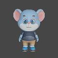 Cute Blue Cartoon Mouse Character With Big Ears Black Shirt Brown Shorts And Blue Shoes