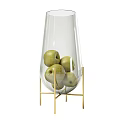 Fresh Green Apples in Transparent Glass Vase with Golden Metal Stand