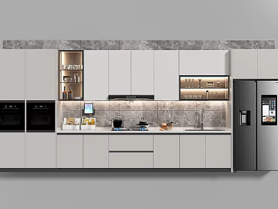 Modern Open Concept Kitchen With White Cabinets Island Counter And Appliances 3d model