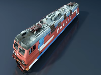 Red And Blue Rossiya Logo Train With Vintage Industrial Exterior Design 3d model
