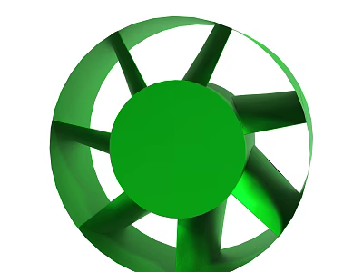 Green Circular Structure with Central Green Circle and Black Blades Design 3d model