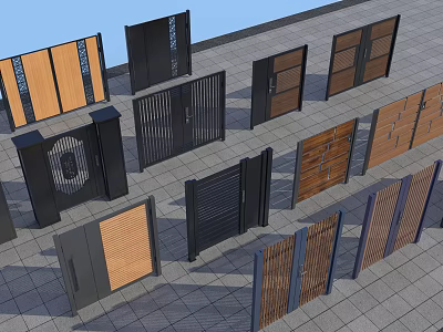 Exterior Gates With Various Designs Wooden Panels Metal Frames And Grilles 3d model