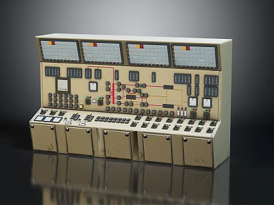 Industrial Control Panel With Multiple Panels Gauges Buttons Switches And Indicators 3d model