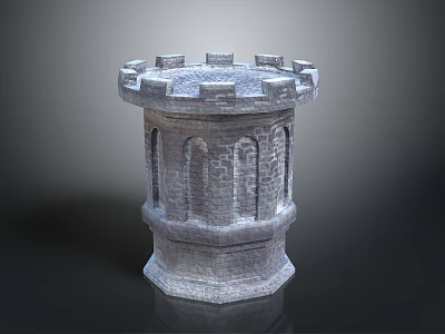 Castle Style Stone Tower Architecture With Arched Windows And Historic Structure Design 3d model