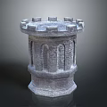 Castle Style Stone Tower Architecture With Arched Windows And Historic Structure Design 3d model