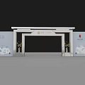 New Chinese Style Event Entrance Gate with White Frame Side Panels Decorative Vases and Patterns