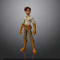 3D Male Character Design With Brown Hair White Shirt Brown Pants And Orange Boots