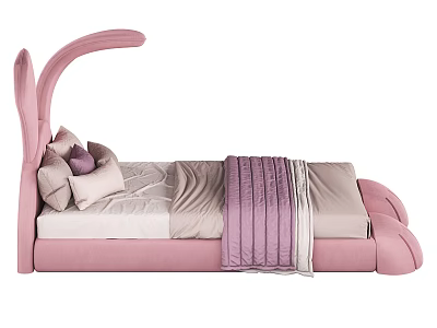 Soft Pink Kids Bed With Curved Headboard And Cozy Bedding Pillows 3d model