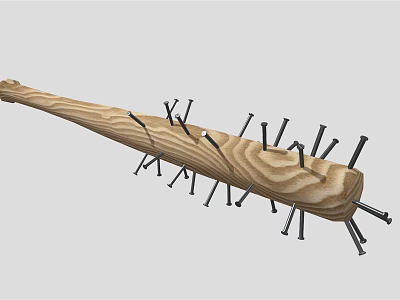 Hardware Tools Nails Embedded in Wooden Plank for Construction and DIY Projects 3d model