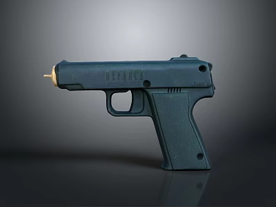 Blue Handgun With INFRANCH Engraving Golden Muzzle Tip And Sleek Modern Design 3d model