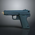 Blue Handgun With INFRANCH Engraving Golden Muzzle Tip And Sleek Modern Design